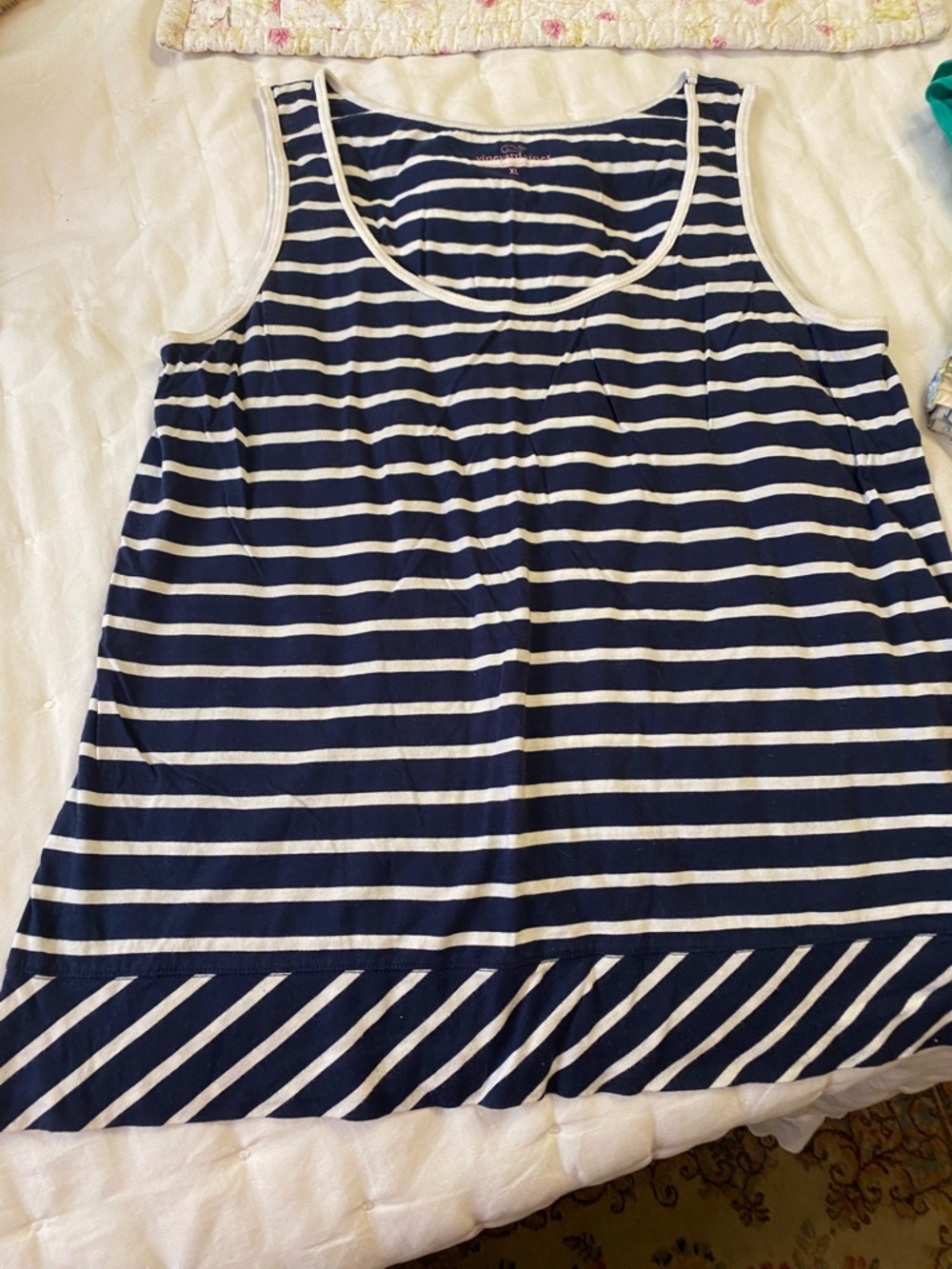 Vineyard Vines Navy and White Striped Tee with Pink Logo